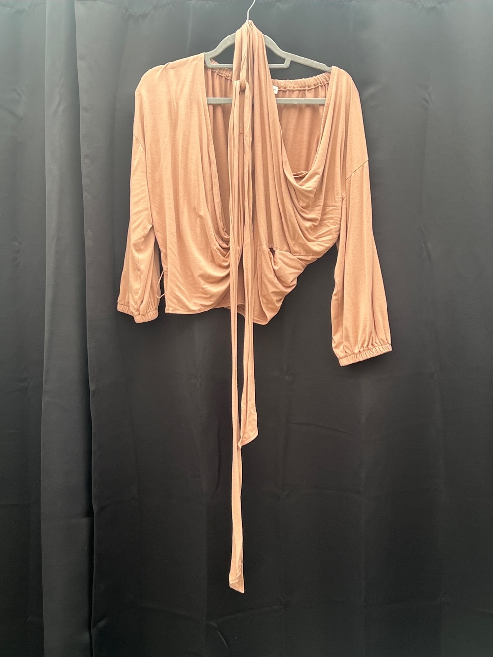 Draped Wrap Tie-Front Blouse in Dusty Rose